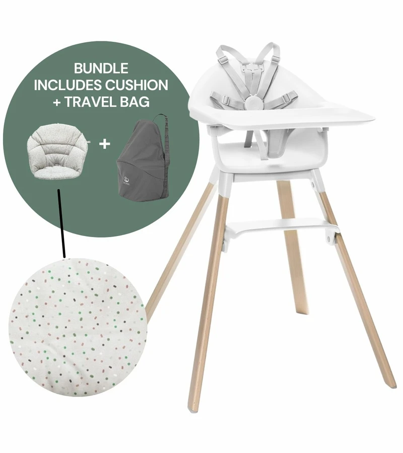 Stokke Clikk High Chair Cushion & Travel Bag Bundle - White / Grey Sprinkle