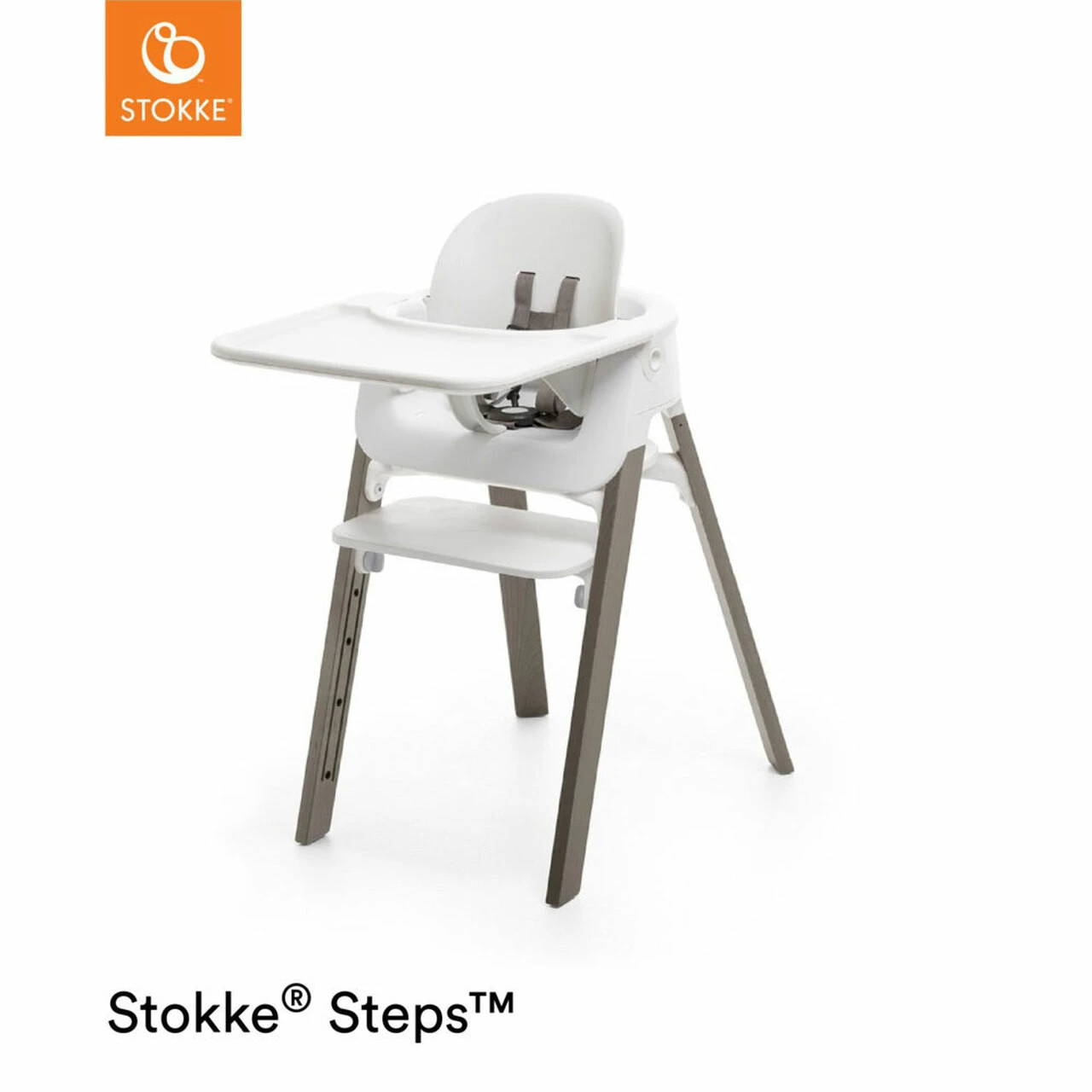 Stokke® Steps + Baby Set & Tray - White / Hazy Grey - Image 2